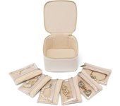 Vlando Joyero de viaje, moderno joyero con 12 bolsas de joyas, organizador de joyas de viaje de piel, bolsa de terciopelo transparente, estuche para joyas para mujeres, niñas, regalo, color blanco