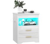 Rcynview White LED Bedside Table with 3 Drawers, Storage Table and Top Light, RGB LED Light, Metal Guides.