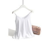 Spaghetti Strap Top Women Halter V Neck Basic White Cami Sleeveless Satin Silk Tank Tops Women'S Summer 2024 Camisole