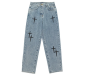 Men's printed jeans, loose leg streetwear, Korean fashion, straight leg, informal, merchandise, 2024