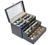 Watch Box Leather Display Case Organizer 24 Slots Glass Jewelry Storage for Men Women