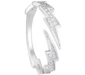 Her Lab Jewelry| vintage diamond-set silver ring, open design ring, lightning bolt pattern, jewelry box packaging
