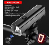 ROCKBROS 1500LM Bicycle Light Set 5000mAh LED Lamp Waterproof Flashlight Control Cycling Front Light Remote Type-C Headlight