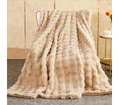 Manta Sofa de Felpa de Conejo Super Suave Cálida, Gruesa Franela 540 g/m² Manta Cama Multifuncional Esponjosa para Dormitorio Sofá Viajes Niños Camping Blanket(Albaricoque A Rayas, 160 x 200 cm)