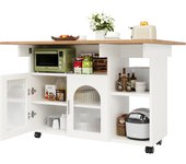 Kitchen Island,Modern Kitchen Siland, Kitchen Cabinet, Removable Trolley Buffet Cabinet, Dining Trolley with Wood Grain, Buffet Cabinet, Multifunctional Dining Table with Storage Space,White