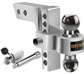 Adjustable Trailer Hitch, Fits 2-Inch Receiver, 6-Inch Drop/Rise Aluminum Drop Hitch,12,500 LBS GTW-Tow Hitch for Heavy Duty Truck with Double Stainless Steel Locks, Silver