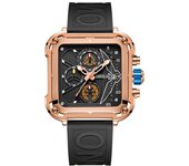 Moda única cuadrado hombres tres agujas seis ojos cuarzo reloj impermeable