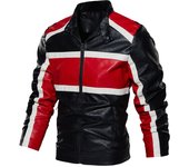 Chaquetas cuero PU con cuello levantado para hombre, abrigos cálidos motocicleta, chaquetas motociclista de retazos, elegantes,