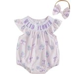 Pudcoco Infant Baby Girl Summer Romper Fly Sleeve Round Neck Floral Print Smocked Bodysuit Newborn Playsuit