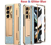 Plating Glitter For Samsung Galaxy Z Fold 4 Case Stand Glass Film Hinge Full Protection Cover