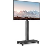 Soporte TV Ruedas Blanco de Serie E con Base de Madera para Pantallas de 32 a 70 Pulgadas,MAX VESA600*400mm,Soporte TV Suelo Ruedas con Función Giratoria,Ajuste de Altura,Gestión de Cable
