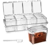 Caja de condimentos transparente, tarro de sal a prueba de polvo, cocina con tapa, cuchara, herramienta de condimento, 4 unidades por juego