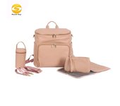 Diaper Backpack Solid PU Leather Mummy Maternity Bag Large Travel Back Pack Stroller Bags with Changing Pad
