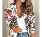 Women Elegant Zipper Bomber Jacket Spring Autumn Floral Printed Jackets Office Wear Slim Office Coat Retro Outwear