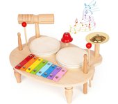 Kids Drum Set for Toddlers Baby Montessori Music Instruments Toy Wooden Xylophone Music Toy Kit Musical Table Natural