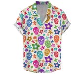 Men's skull retro shirt, fun candy 3D printed casual wear, men's lapel Hawaiian short sleeved shirt