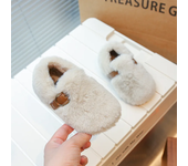 2024 Winter New Children Plush Shoes for Girls Fashion Korean Style Soft Sole Anti-slippery Versatile Chic Princess Leather Shoe
