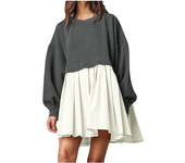 Oversized Sweatshirt Dress Women Long Sleeve Crew Neck Patchwork Pullover Tops Sweatshirt Jump Mini Dress