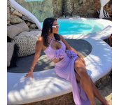 Conjunto de Bikini con falda de playa para mujer, traje de baño de flores 3D con cuello Halter, ropa de playa, 2024