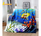 Go-SpongeBob Cartoon Printed Blanket Soft and Comfortable Flannel Throw Blanket Home Bed Sofa Children's Cute Birthday Gift