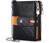 Cuero auténtico hombres Cartera de moda calidad viaje monedero RFID proteger tarjeta crédito wollst para con cadena