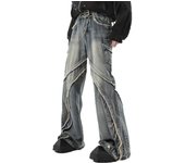 Mens Flared Jeans Amikaki Fashion 2024 Streetwear Patchwork Bell Bottom Denim Pants