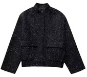 Chic Linen Bomber Jacket Round Neck Long Sleeve with Pocket