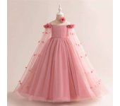 Sponge Flowers Bridesmaid For Wedding And Party, Elegant Tulle Ball Gown With Off Shoulders, Birthday First Communion Dresses