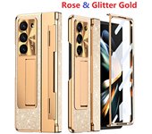 Plating Glitter For Samsung Galaxy Z Fold 4 Case Stand Glass Film Hinge Full Protection Cover