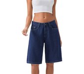 Maemukilabe Y2K Loose Fit Denim Shorts Pants Women Low Rise Wide Leg Knee Length Oversized Jeans Shorts Retro Grunge Streetwear