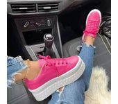 Women Leather Platform Shoes Fashion Solid Color Chunky Heel Sneakers Casual Flat Sports Shoes Designer Shoes Zapatillas Mujer