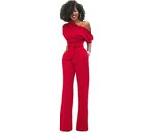 Hot selg European and American classic solid color slanted collar button jumpsuit wide leg pants