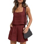 Conjunto de Top con cuello cuadrado para mujer, chaleco sin mangas con cuello cuadrado, conjunto de pantalones acampanados para ropa de casa informal,