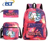 Axolotl printed kids school bag 3-piece set student backpack shoulder bag pencil case set children's school gift