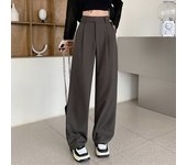 Women's high waisted elastic pants, wide leg pants with pockets, casual loose straight leg, fashionable for spring