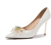 2024 new style women's shoes/sandals/high heels/stilettos/pointed toes/spring/summer/autumn/winter/banquet/wedding/work/leather/6.5 White