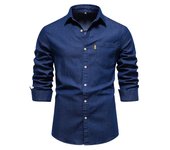 Camisa vaquera sin hierro para hombre, camisa informal de manga larga de color sólido sin hierro, nuevo estilo a la moda, 2025