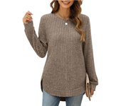 Top mujer tallas grandes,camiseta cuello redondo manga larga,holgada,cordón,top,dobladillo curvado,jersey otoño,ropa mujer
