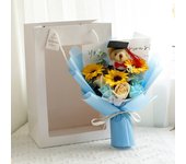 Maester bear Graduation Bouquet Bear Animal Bouquet Decoration Plush Bear Bouquet Sunflower 32cm Simulated Flower Birthday Gift