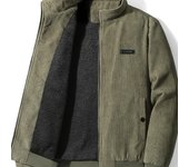 Warm Fleece Corduroy Jacket, Vintage Style Stand Collar Stretch Jacket Coat For Fall Winter