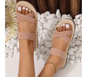 Women's Cross Strap Sandals, Casual Solid Color Slip On Ankle Strap Flat Shoes, Minimalist & Lightweight Outdoor Shoes