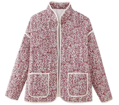 Las mujeres de otoño Nueva Floral Imprimir Stand Collar Color a juego Bolsillo Decorado acolchado acolchado Chaqueta Abrigo Muje