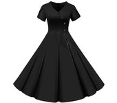 Causal summer women solid color v neck 1950S elegant vintage retro party dress