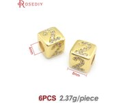 6PCS 8x8MM Hole 4MM 24K Gold Color Brass and Zircon Cube English Letter Large Hole Beads Bracelets Spacer Beads Jewelry Making