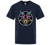 Men's goat head five color creative round neck summer cotton T-shirt, breathable cartoon loose street clothing