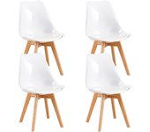 Pack de 4 Sillas de Comedor Sillas Cocina Nórdico con Asiento Tapizado y Las piernas de Madera de Haya Maciza, Blanco