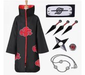 Naruto Akatsuki Capa Anime Cosplay Disfraz Kit Itachi Robe Halloween Cosplay Capa Larga Conjunto de 8 Piezas