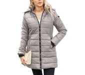 Chaqueta larga acolchada con capucha para mujer, abrigo ligero resistente al agua