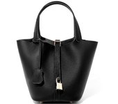 Bolso Cubo en Cuero Genuino - Elegancia Sofisticada con Detalles de Canasta para Mujer