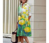 Elegant autumn shirt to fashionable loose long sleeved office women's green and red lapel dress